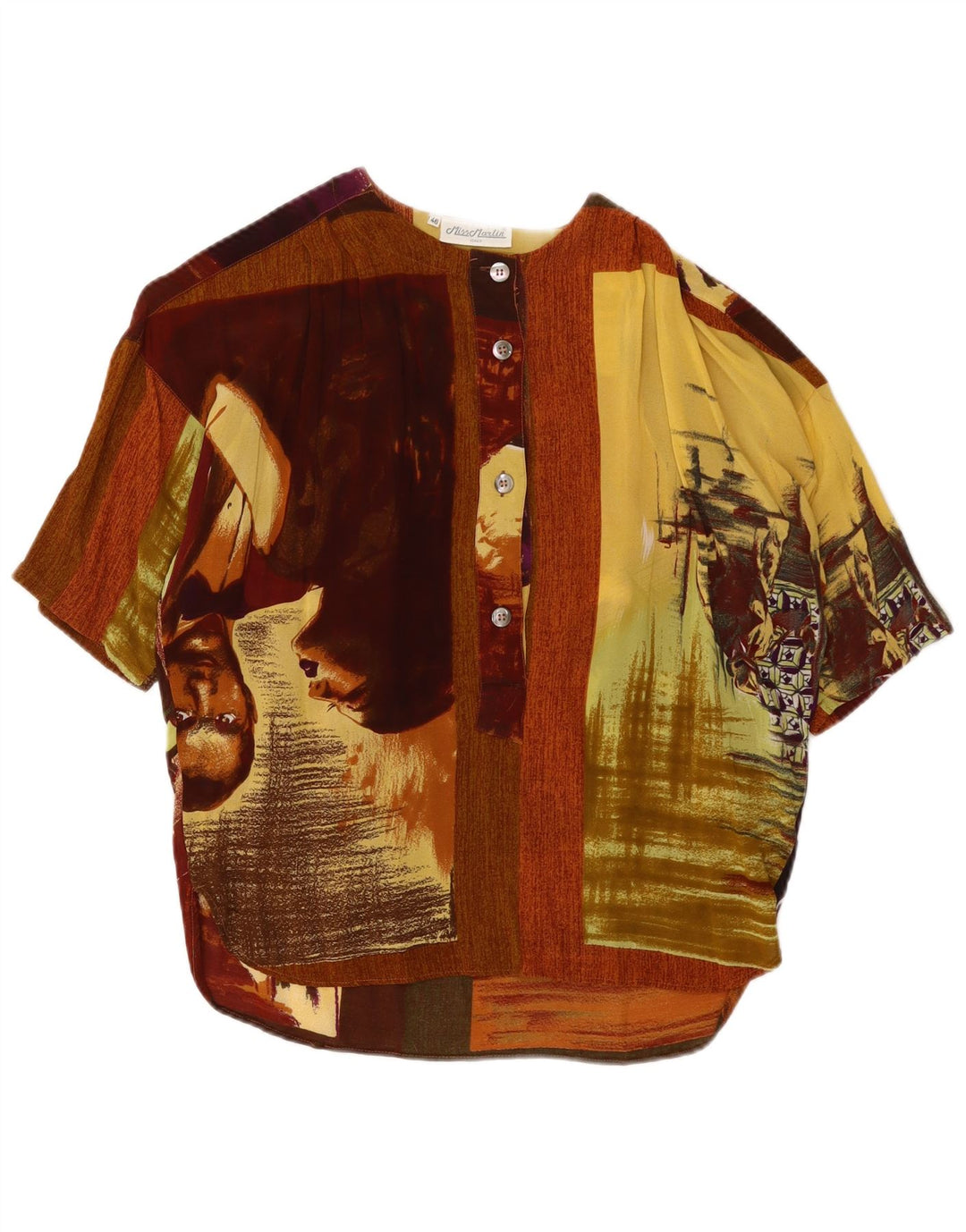Vintage Womens Graphic Blouse Top IT 46 Large Brown Colourblock