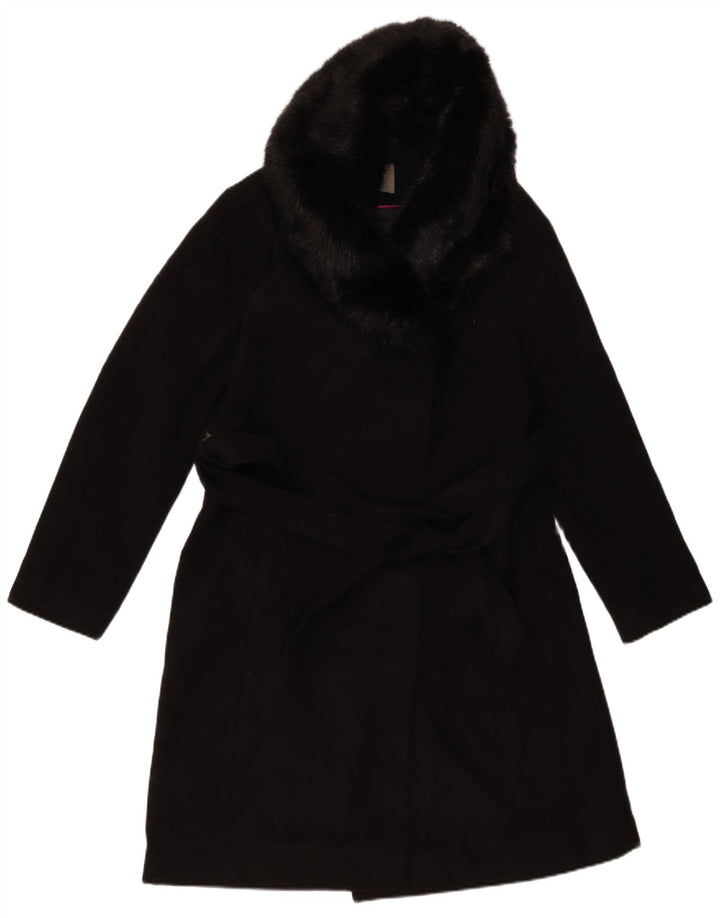 Oasis Womens Overcoat UK 14 Medium Black Polyester