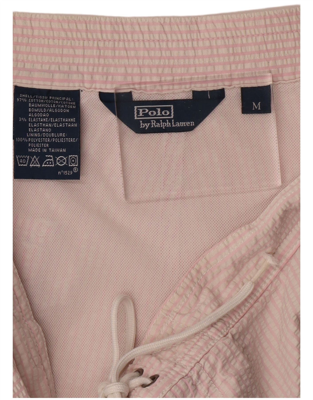 POLO RALPH LAUREN Mens Swimming Shorts Medium  Pink Striped Cotton