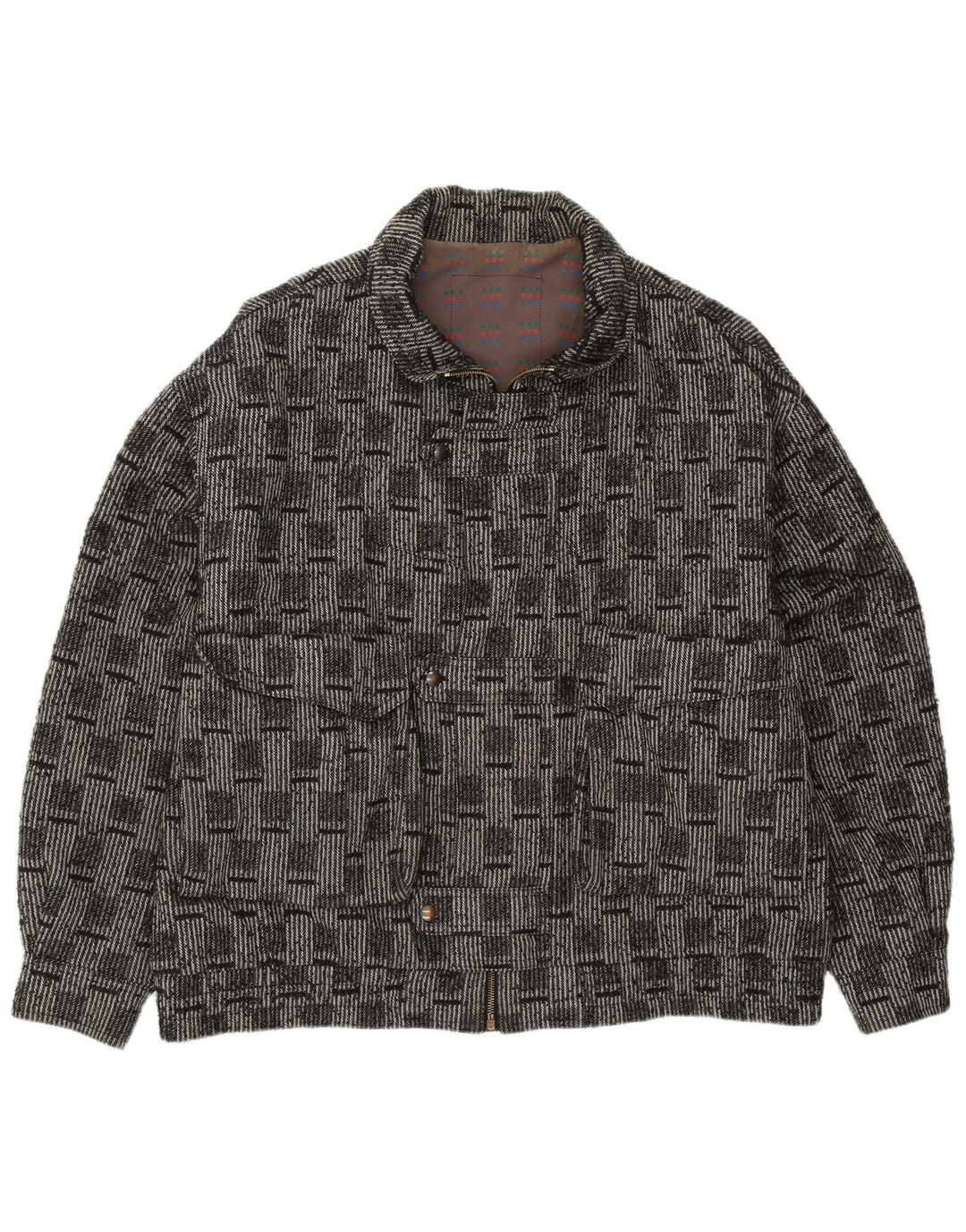 VINTAGE Mens Bomber Jacket IT 52 XL Grey Check Wool