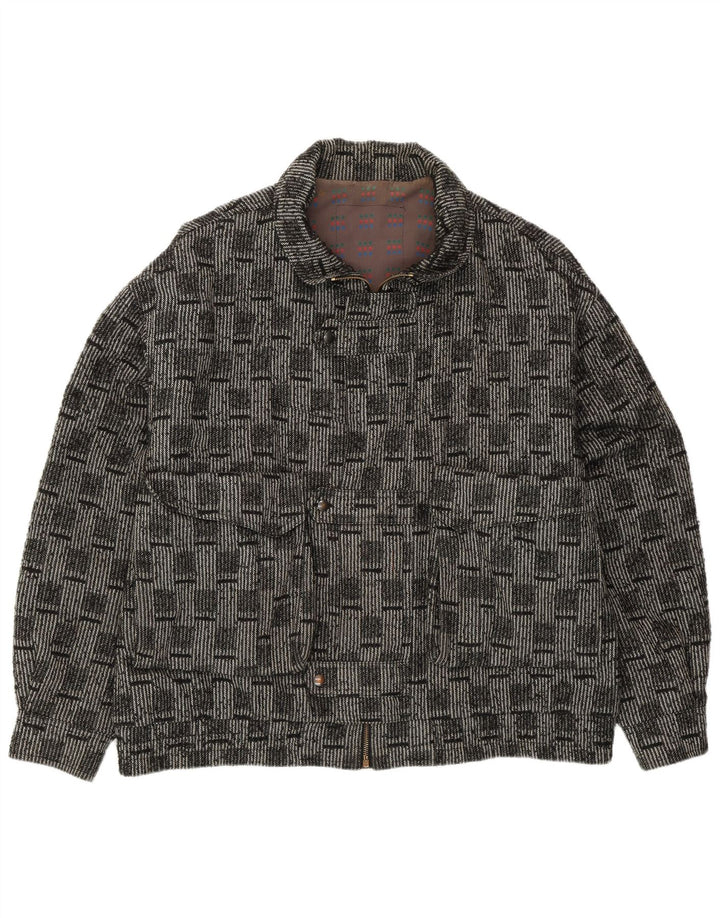 VINTAGE Mens Bomber Jacket IT 52 XL Grey Check Wool