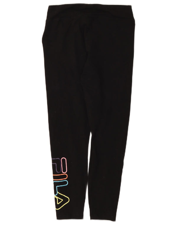 Fila Womens Graphic Crop Leggings UK 12 Medium  Black Cotton