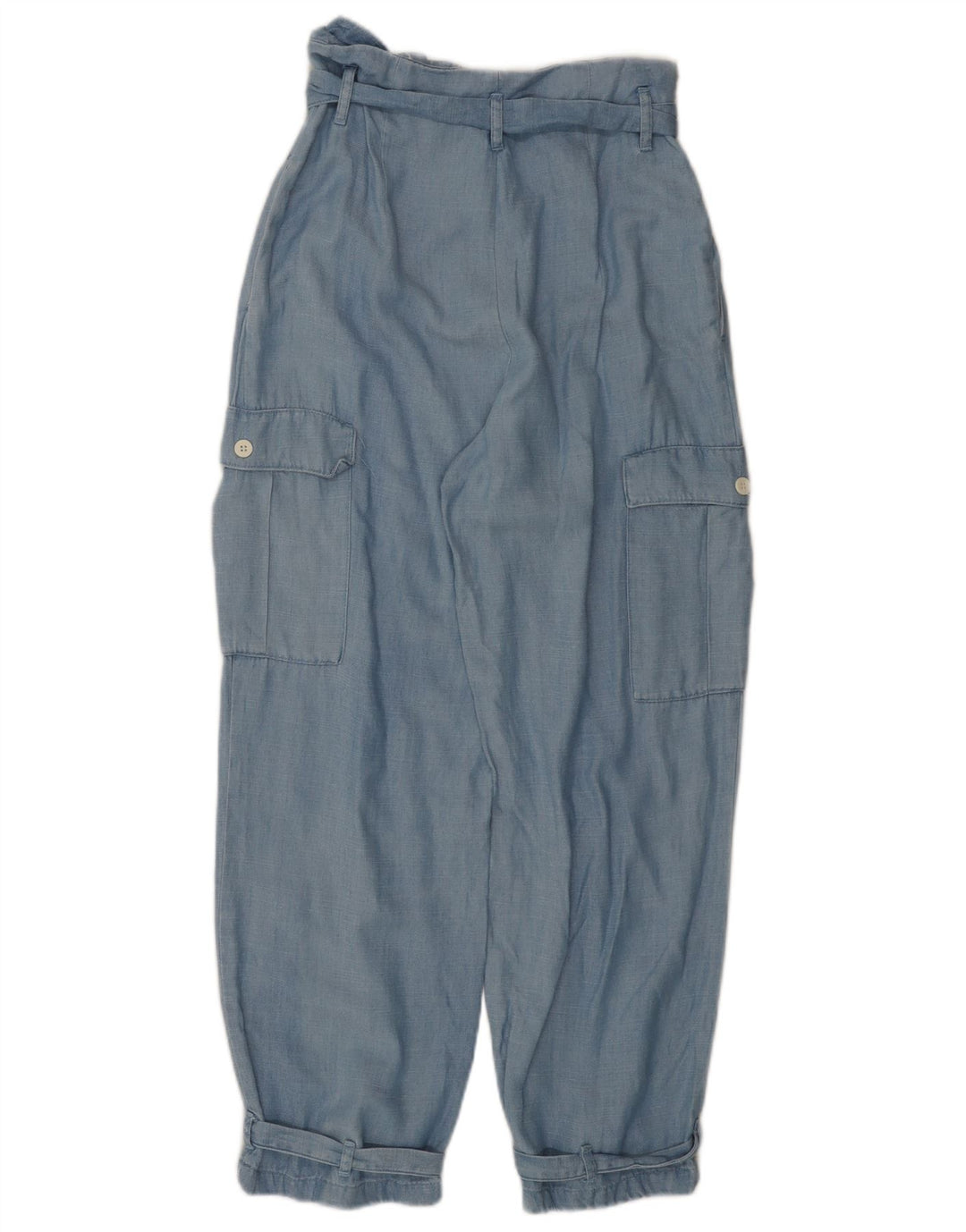 ZARA Womens High Waist Loose Fit Cargo Trousers Small W26 L26 Blue
