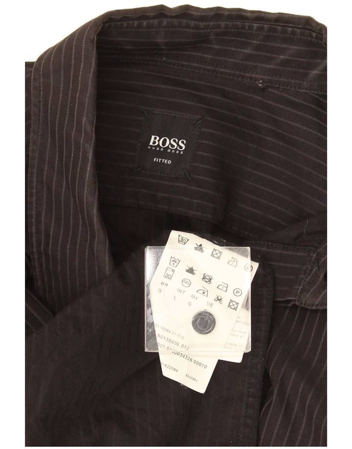 Hugo Boss Mens Fitted Shirt Large Black Striped Cotton