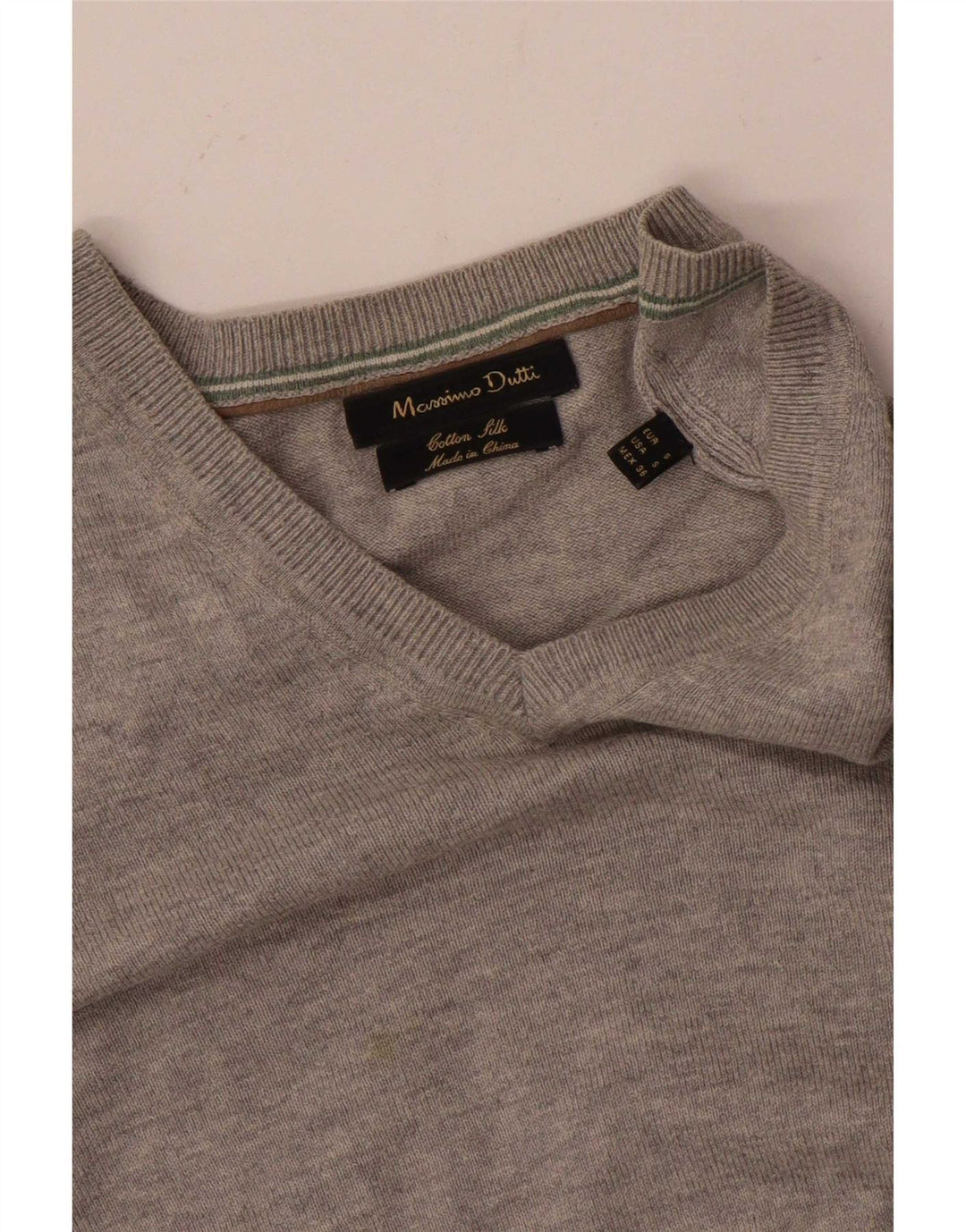 Massimo Dutti Mens V-Neck Jumper Sweater Small Grey Flecked Cotton