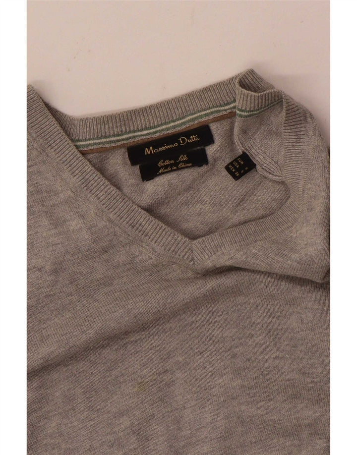 Massimo Dutti Mens V-Neck Jumper Sweater Small Grey Flecked Cotton