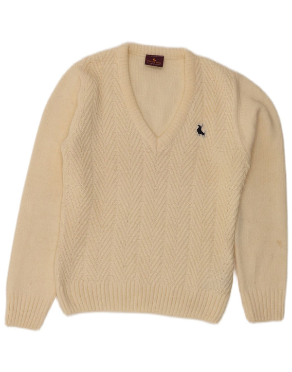 Piel De Toro Womens Crop V-Neck Jumper Sweater UK 10 Small Off White