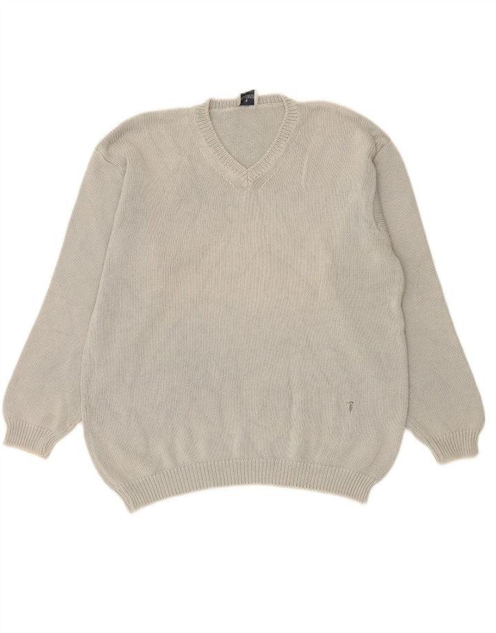 TRUSSARDI Mens V-Neck Jumper Sweater Large Grey