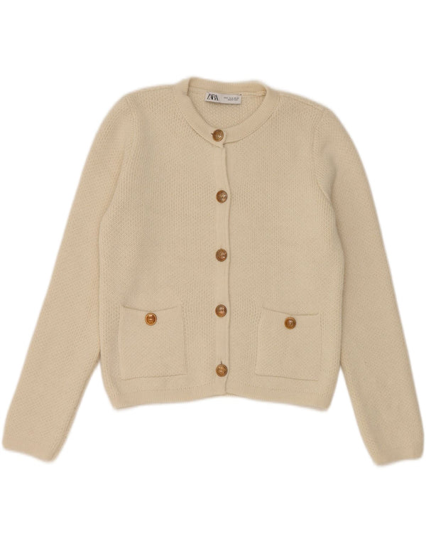 Zara Womens Cardigan Sweater UK 12 Medium Off White Acrylic