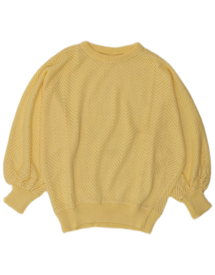 VINTAGE Womens Crew Neck Jumper Sweater UK 14 Medium Yellow