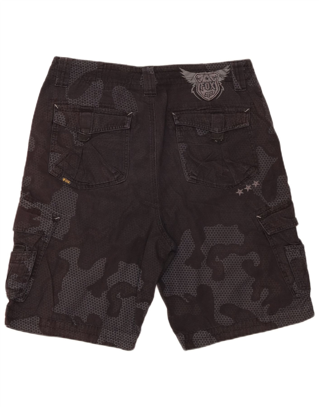 FOX Mens Cargo Shorts W34 Large Black Camouflage Cotton