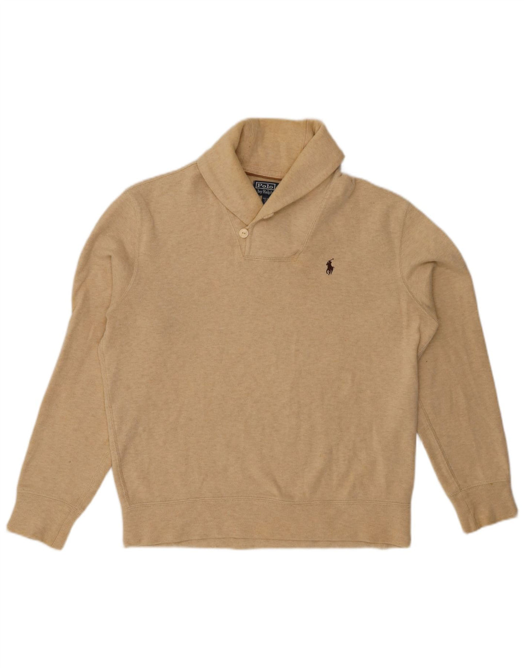 POLO RALPH LAUREN Mens Shawl Neck Jumper Sweater Medium Beige Flecked