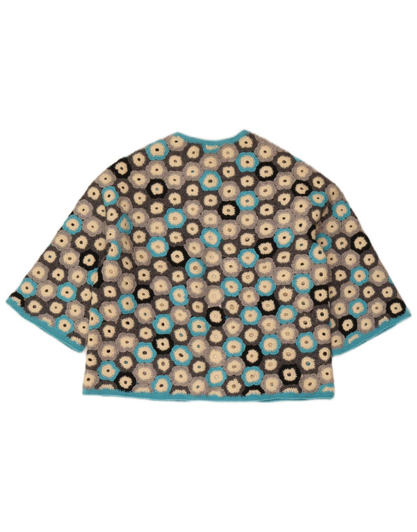 Vintage Womens Crop 3/4 Sleeve Cardigan Sweater UK 8 Small Multicoloured