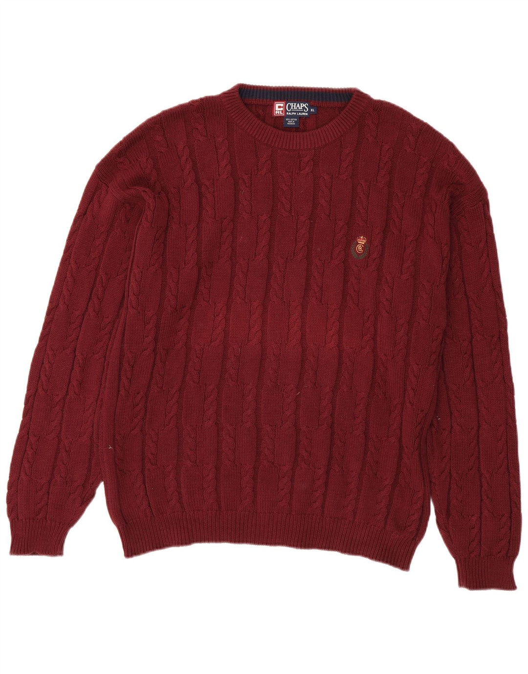 CHAPS RALPH LAUREN Mens Crew Neck Jumper Sweater XL Burgundy Cotton