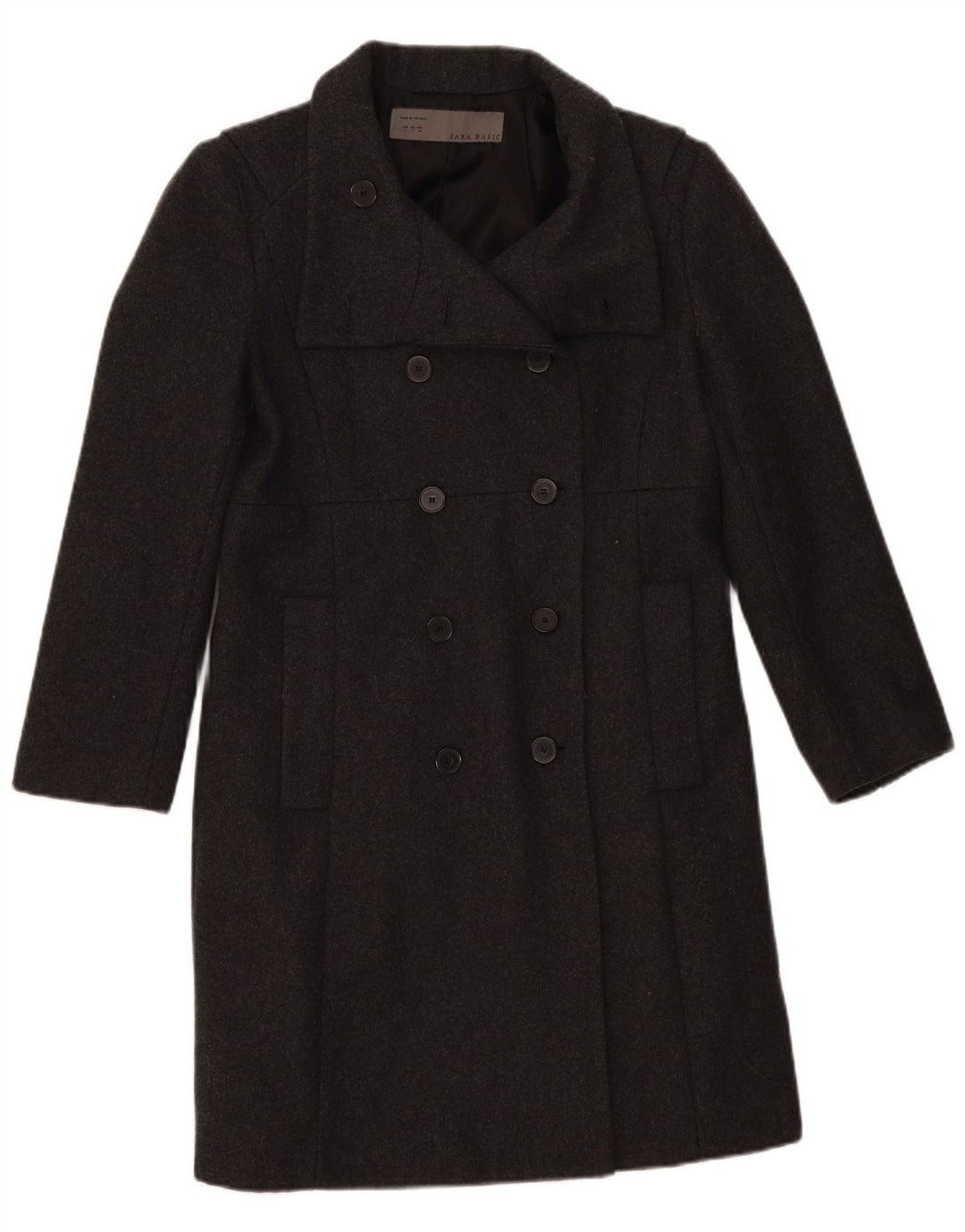 Zara Womens Double Breasted Coat UK 16 Large Grey Wool