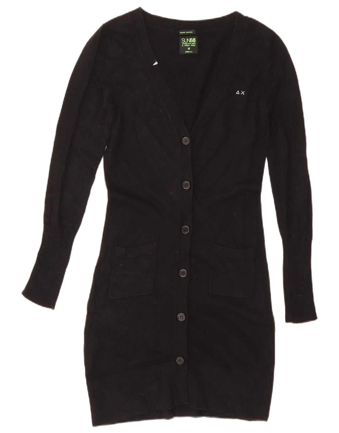 Sun68 Womens Longline Cardigan Sweater UK 12 Medium Black Cotton