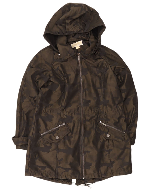 Michael Kors Womens Hooded Parka Jacket UK 18 XL Khaki Camouflage Polyester