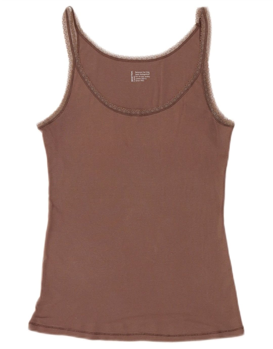 BENETTON Womens Cami Top UK 14 Large Brown Cotton