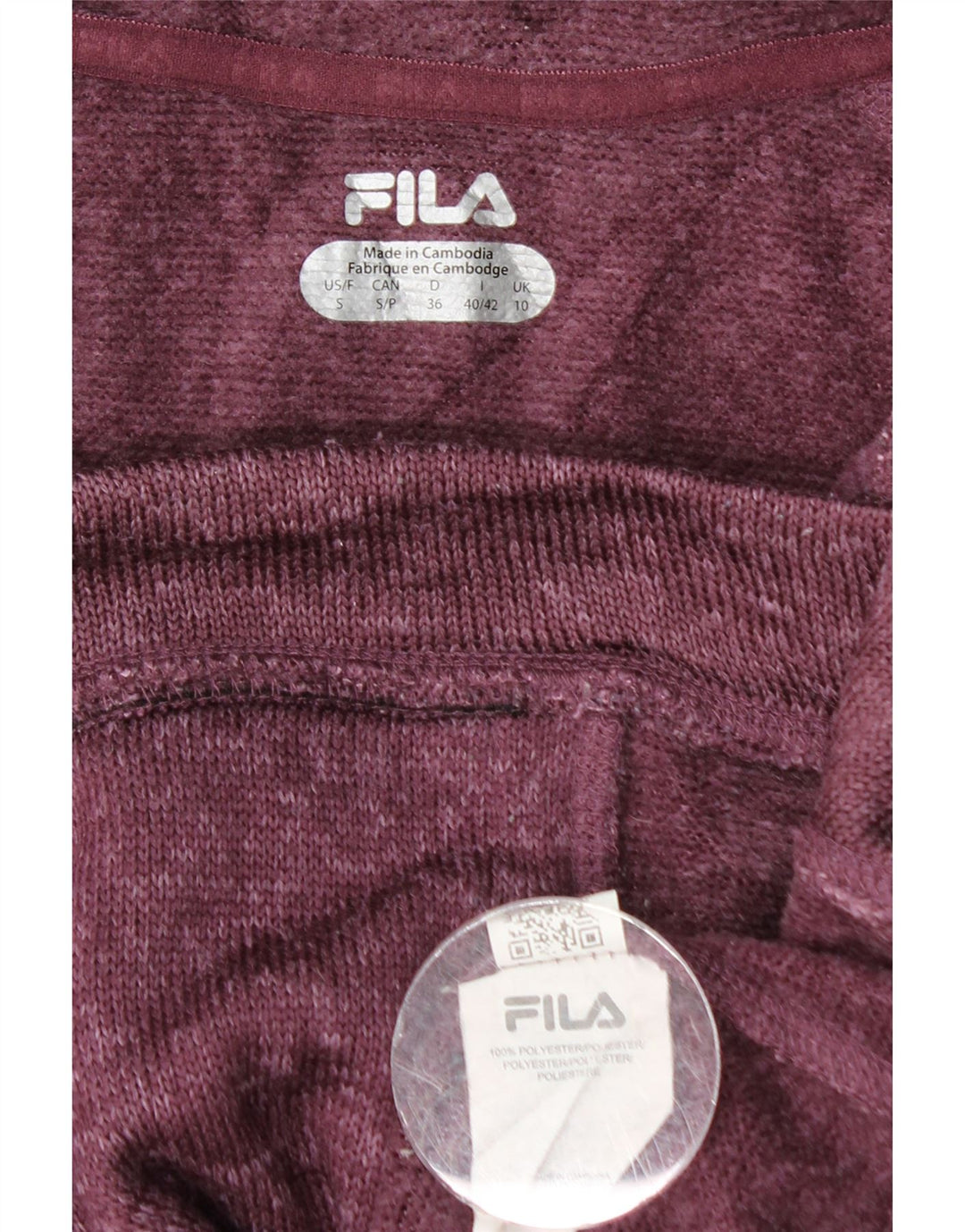 Fila Womens Tracksuit Top Jacket UK 10 Small Burgundy Flecked Polyester