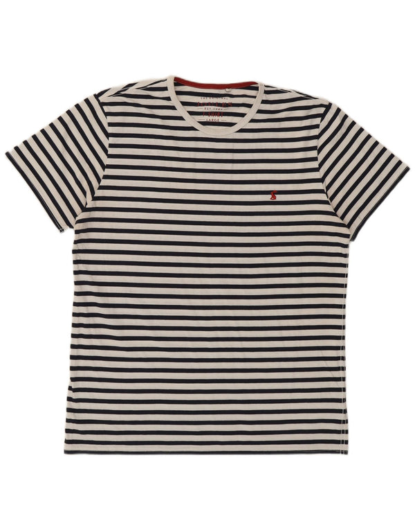 Joules Mens T-Shirt Top Large Navy Blue Striped Cotton