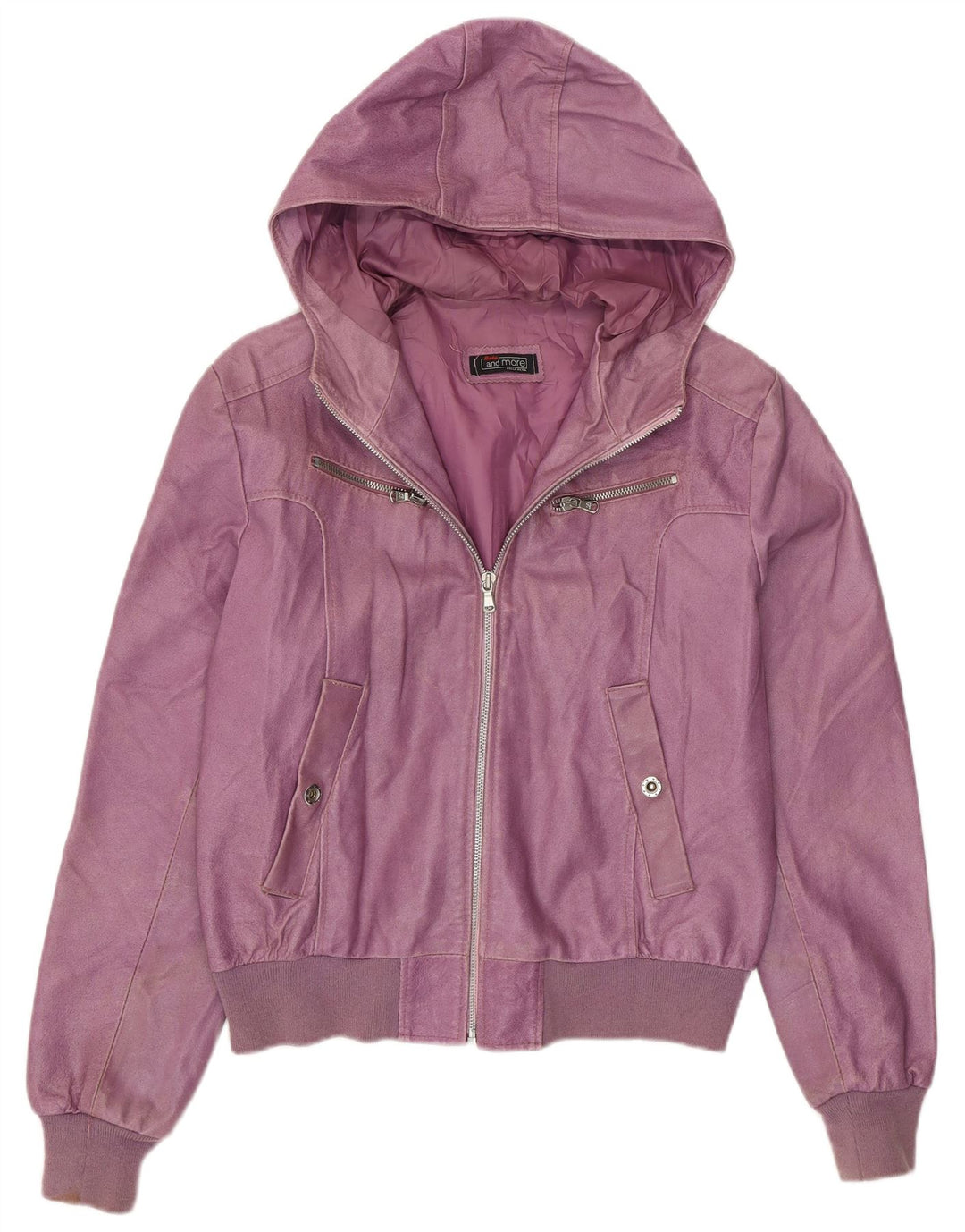 BATA AND MORE Womens Crop Hooded Jacket UK 12 Medium Purple Leather