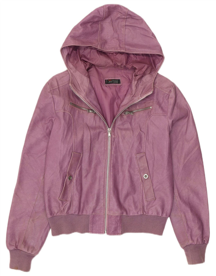 BATA AND MORE Womens Crop Hooded Jacket UK 12 Medium Purple Leather
