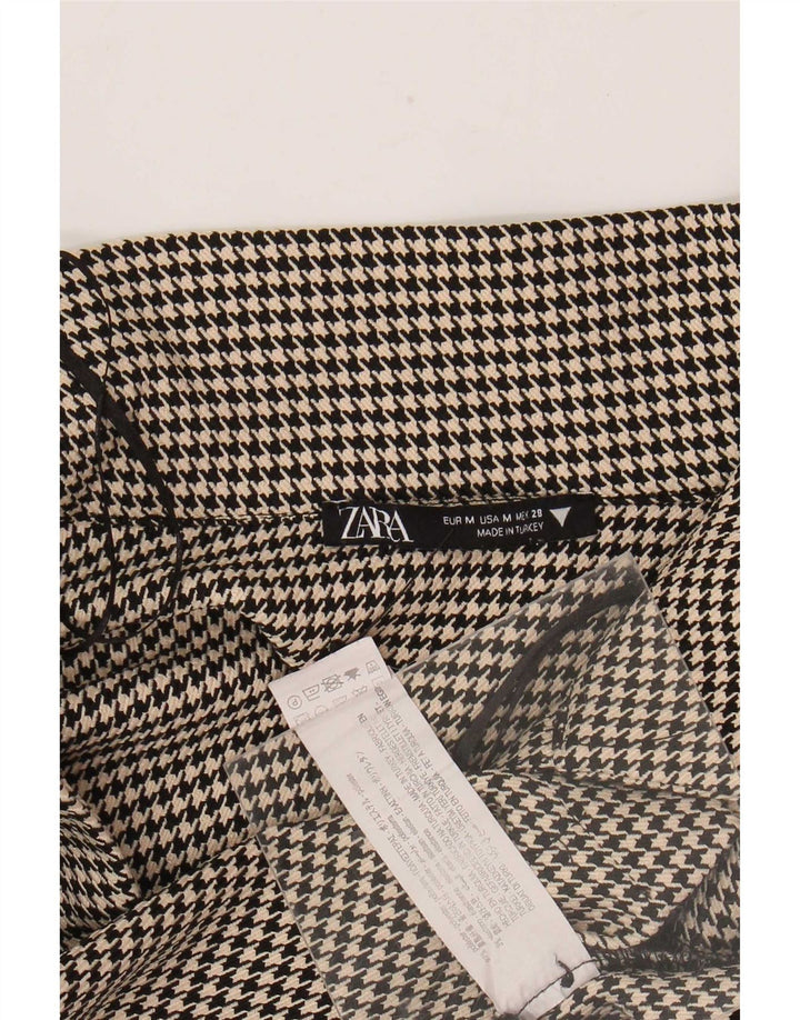 Zara Womens Crop Shirt Blouse UK 12 Medium Black Houndstooth Polyester