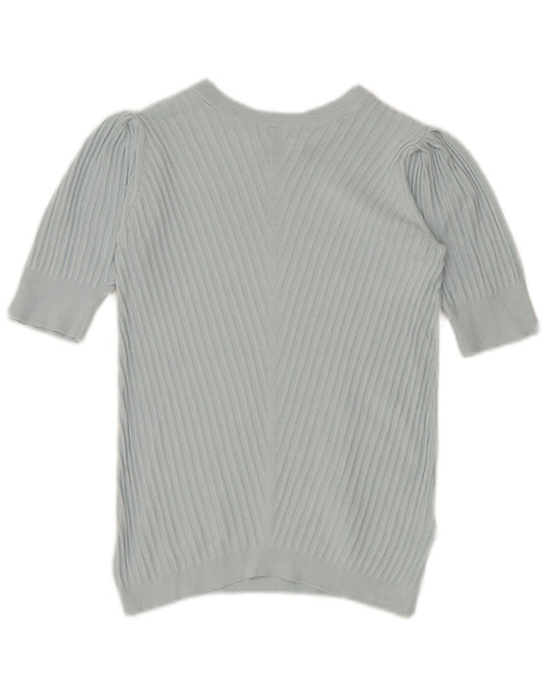 Marks & Spencer Womens Crop Crew Neck Jumper Sweater UK 10 Small Blue