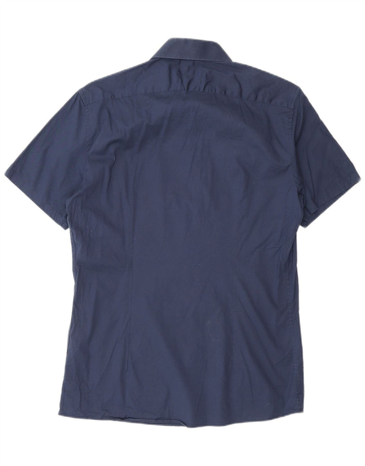 Reiss Mens Slim Fit Short Sleeve Shirt Medium Navy Blue Cotton