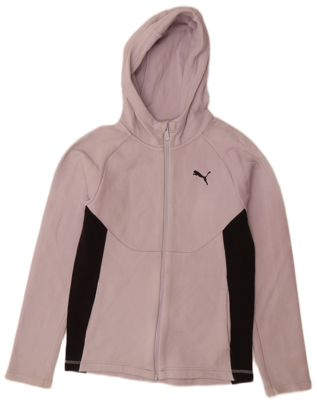 PUMA Girls Zip Hoodie Sweater 13-14 Years Purple Colourblock Cotton