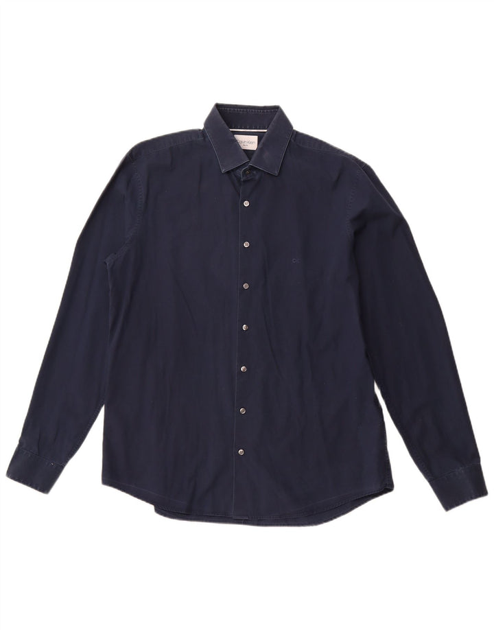CALVIN KLEIN Mens Slim Fit Shirt Size 16 1/2 Large Navy Blue Cotton
