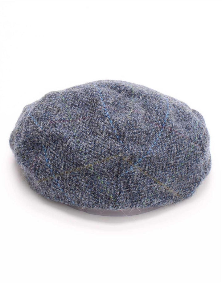 John Hanly Mens Flat Cap XL Blue Herringbone New Wool Classic