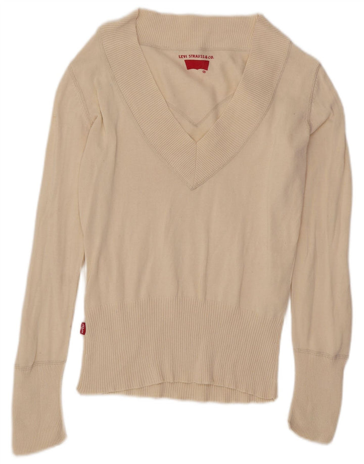 Levi's Womens V-Neck Jumper Sweater UK 12 Medium Off White