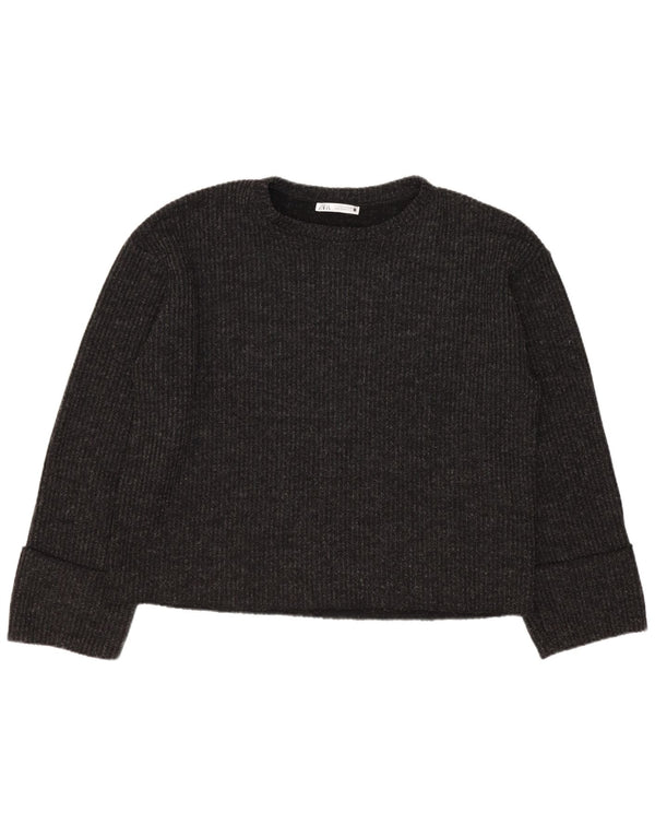 Zara Womens Crop Oversized Boat Neck Jumper Sweater UK 10 Small Black