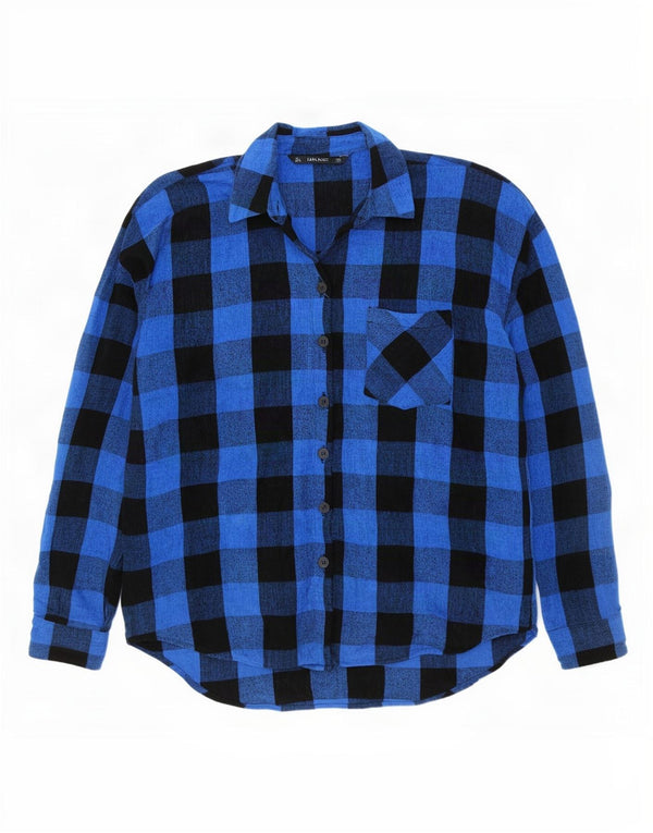 Zara Womens Oversized Flannel Shirt UK 16 Large Blue Gingham Viscose