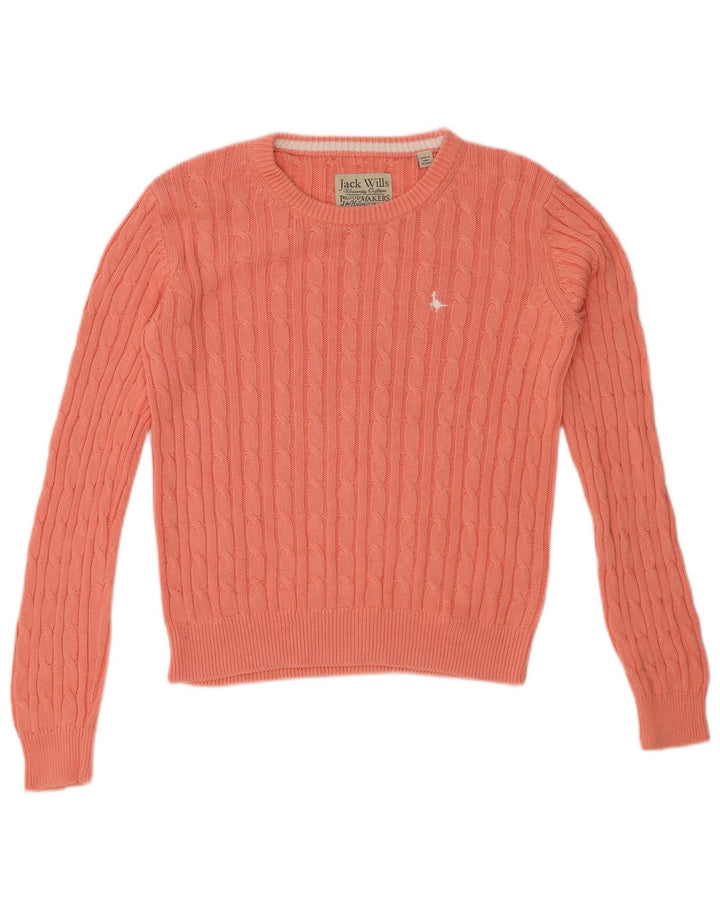 JACK WILLS Womens Crop Crew Neck Jumper Sweater UK 10 Small Pink Cotton