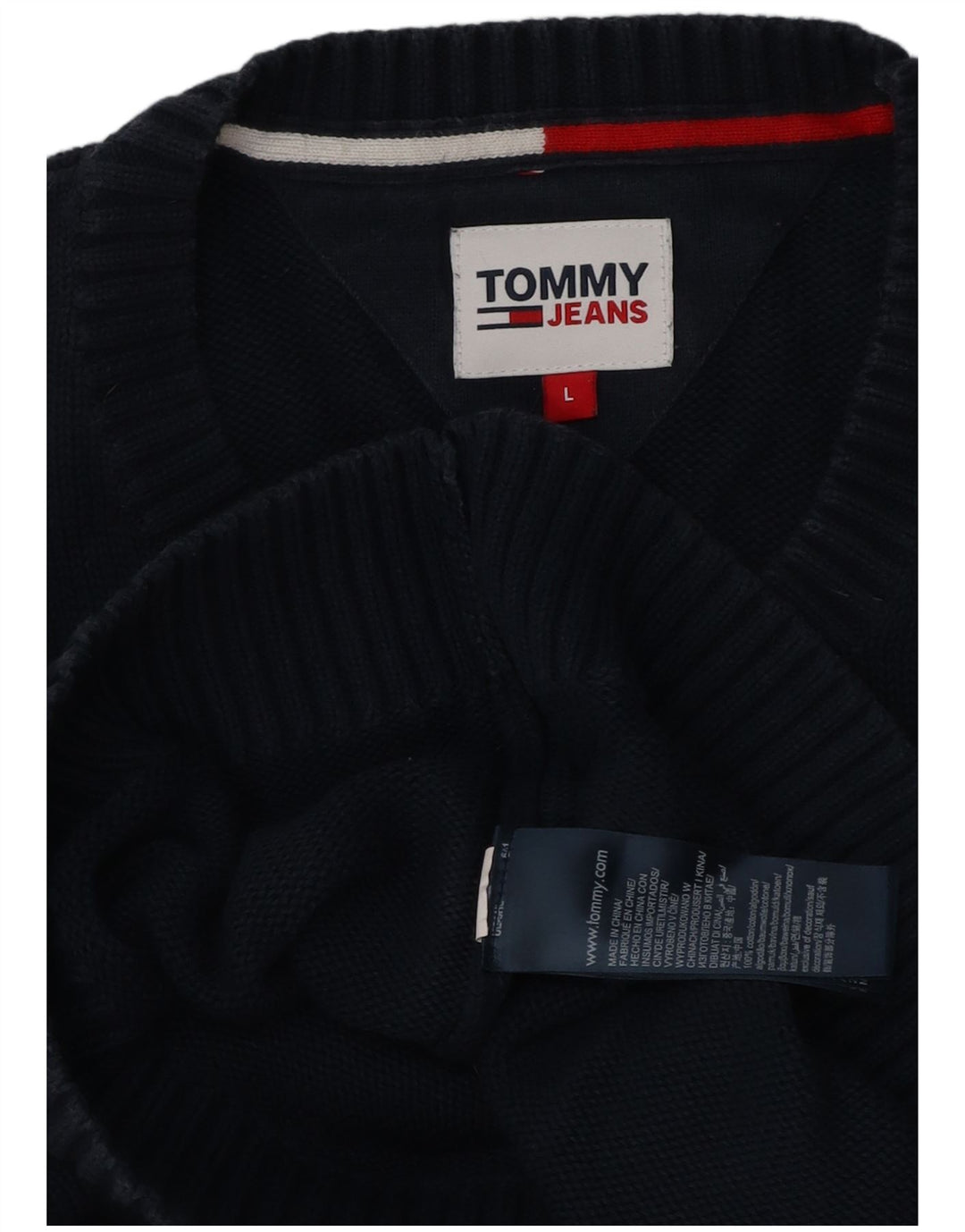 Tommy Hilfiger Mens Crew Neck Jumper Sweater Large Navy Blue Cotton