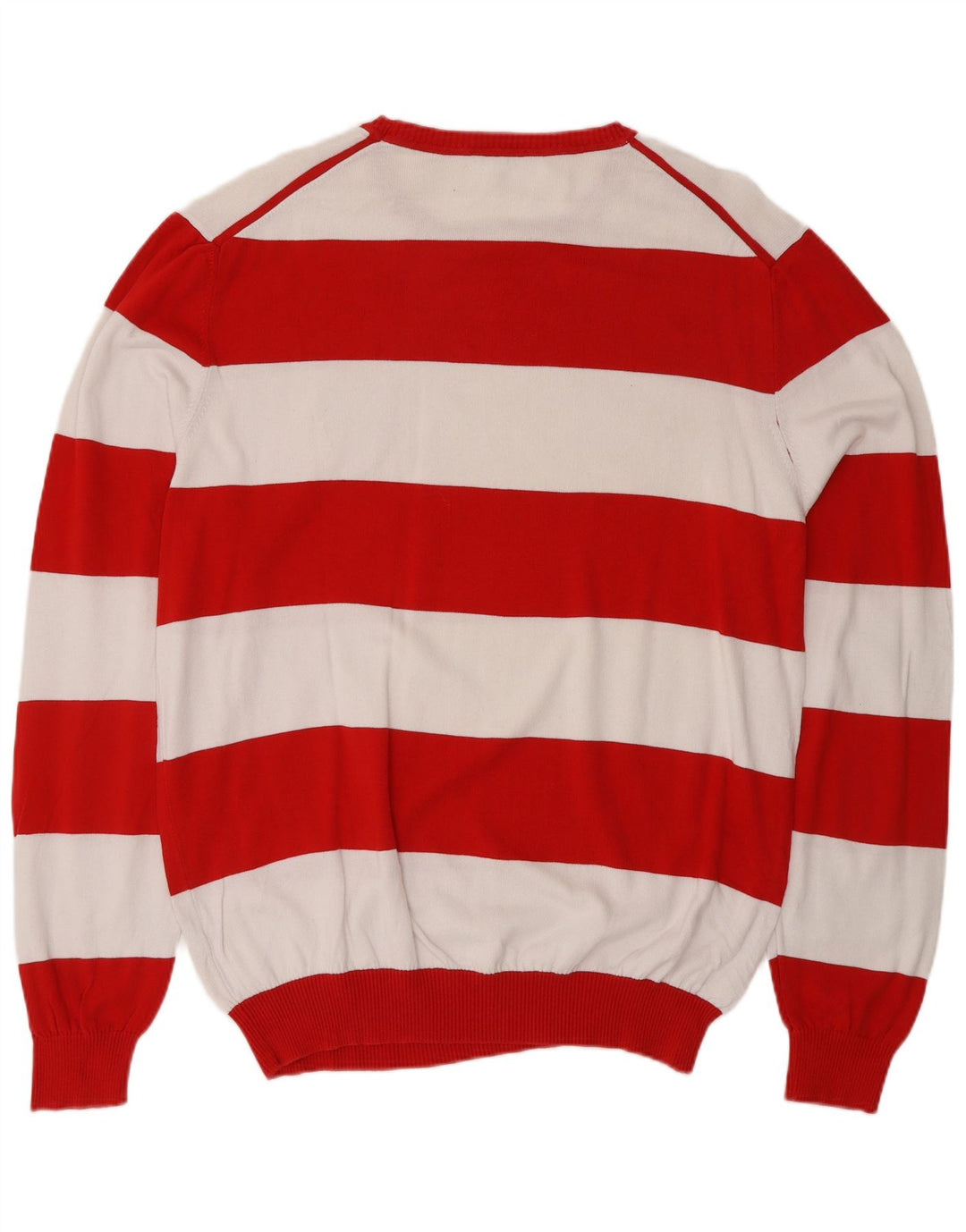 BENETTON Mens Crew Neck Jumper Sweater XL Red Striped Cotton