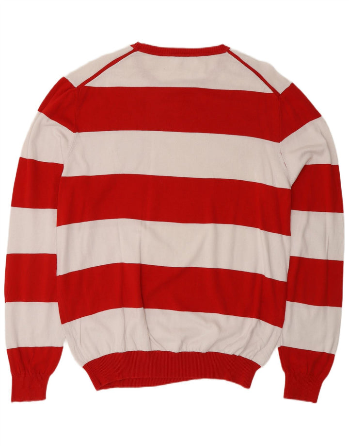 BENETTON Mens Crew Neck Jumper Sweater XL Red Striped Cotton