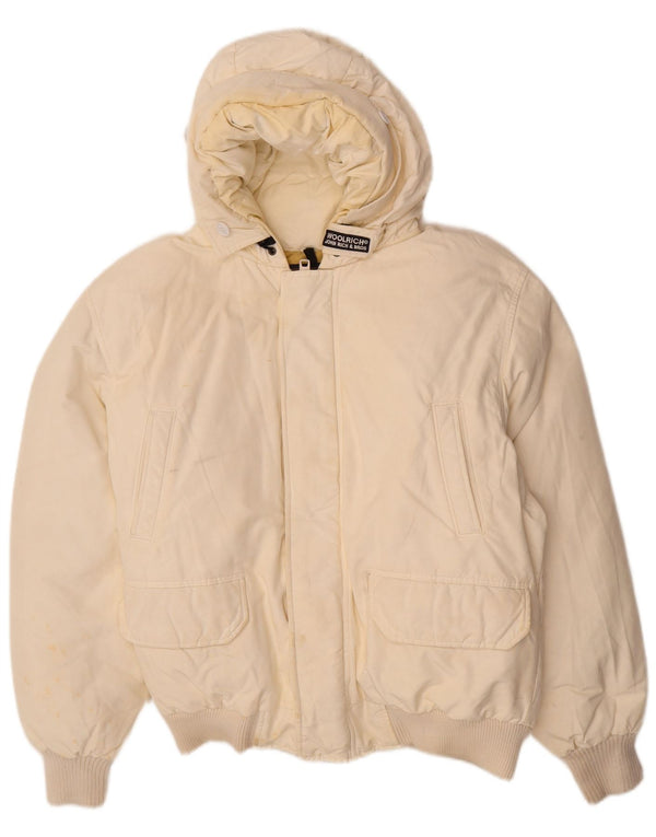 Woolrich Mens Hooded Padded Jacket UK 40 Large Off White Cotton