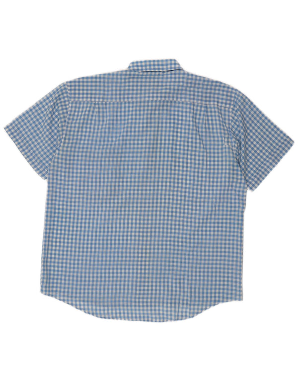 Vintage Mens Short Sleeve Shirt Large Blue Gingham Polyester