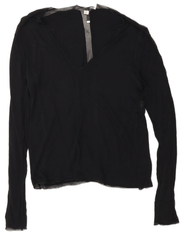 Yves Saint Laurent Womens Long Sleeve Blouse Top UK 12 Medium Black Viscose