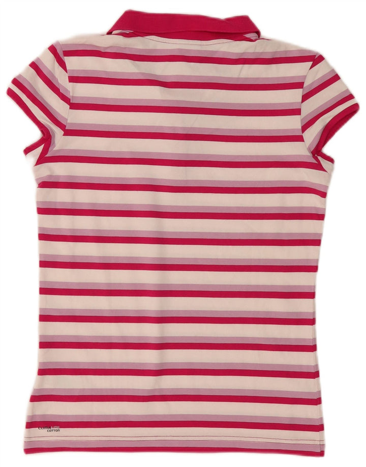 Adidas Womens Polo Shirt UK 12 Medium Pink Striped Cotton