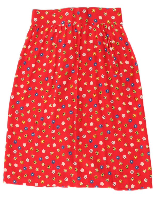 Alberto Aspesi Womens High Waist Midi Skirt W24 XS Red Floral Silk