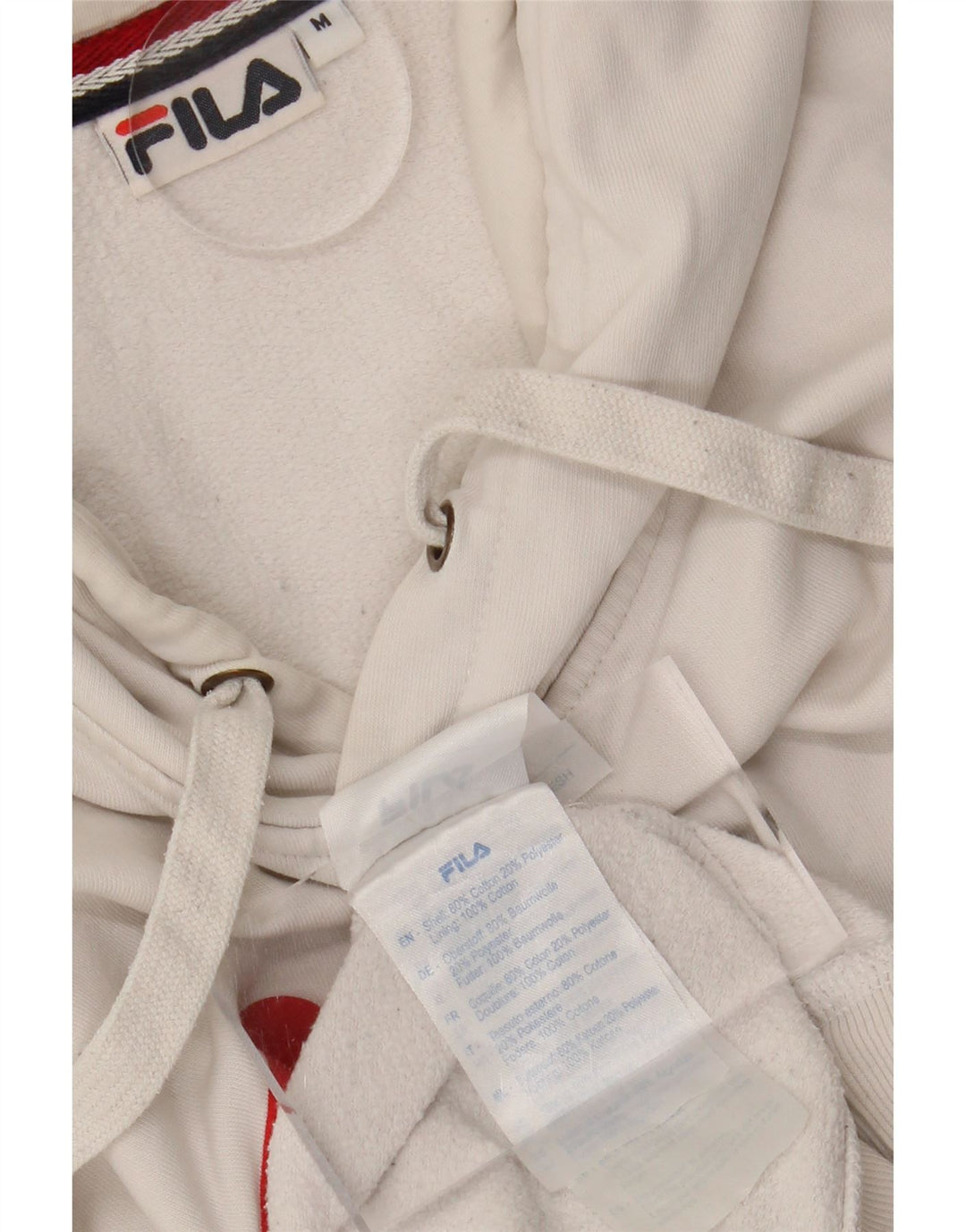 FILA Mens Graphic Hoodie Jumper Medium White Cotton Vintage Fila and Second-Hand Fila from Messina Hembry 