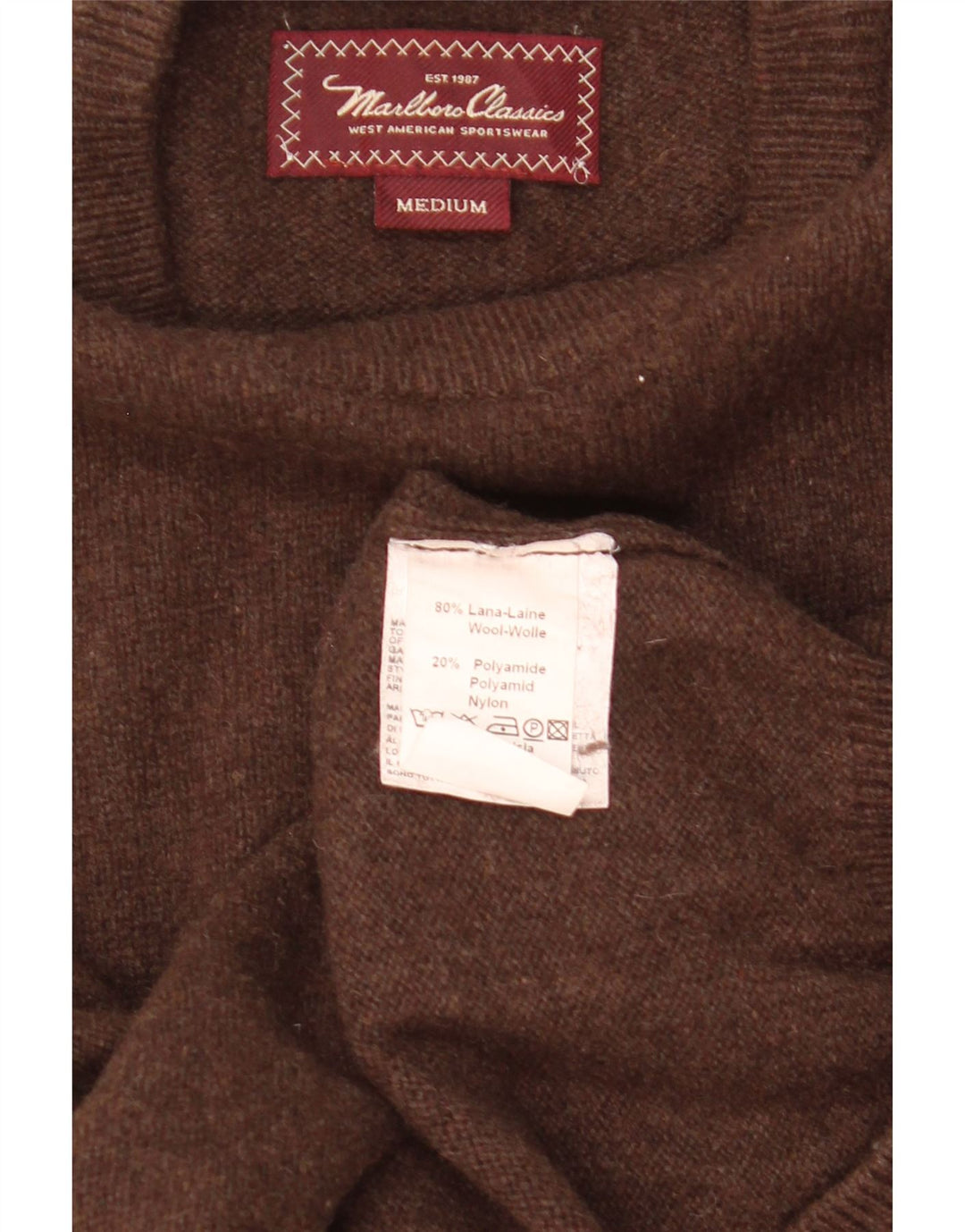 MARLBORO CLASSICS Mens Crew Neck Jumper Sweater Medium Brown Wool