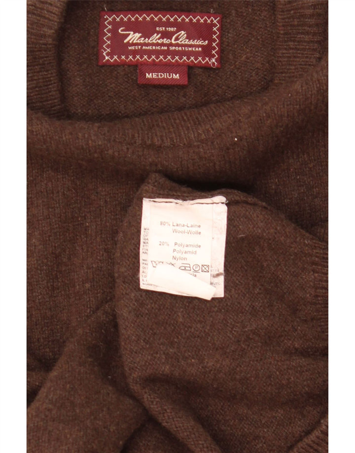 MARLBORO CLASSICS Mens Crew Neck Jumper Sweater Medium Brown Wool