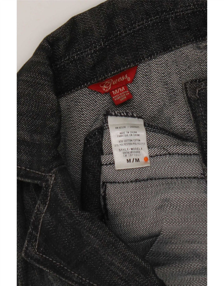 Guess Womens Crop Denim Jacket UK 12 Medium Black Cotton