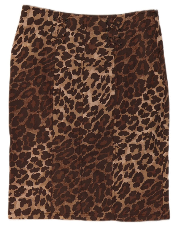 KAREN MILLEN Womens Pencil Skirt UK 8 Small W30 Brown Animal Print