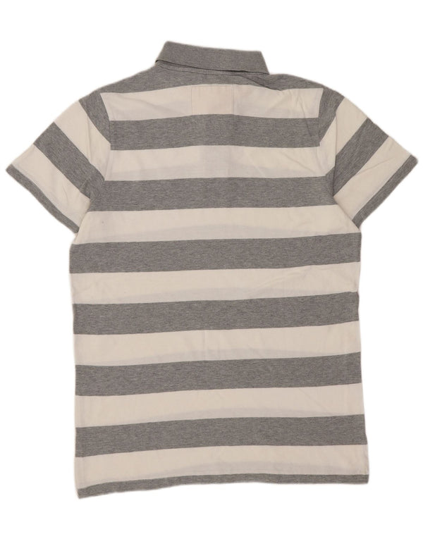 Hollister Mens Polo Shirt Medium Grey Striped
